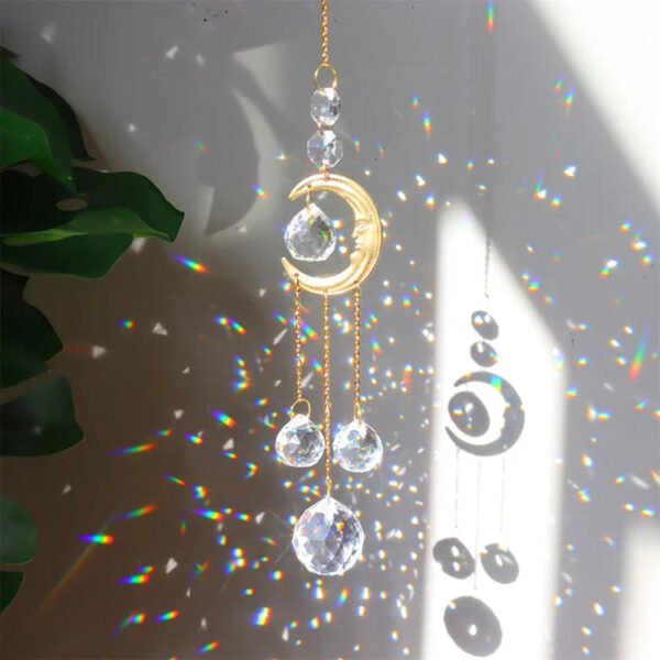 Crystal Wind Chime Star Moon Sun Light Catcher Prism Rainbow Maker Suncatcher Windbell Hanging Pendant Ornament Home Decoration