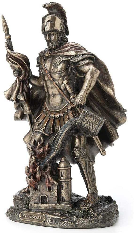 Magic  Collection~9 Inch Saint Florian Patron Saint of Firefighters Antique Bronze Finish Christian Holy Roman Greek Statue
