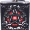 Dark Collection~Black and Red Baphomet Hip Flask, PU and Stainless Steel, 7cm