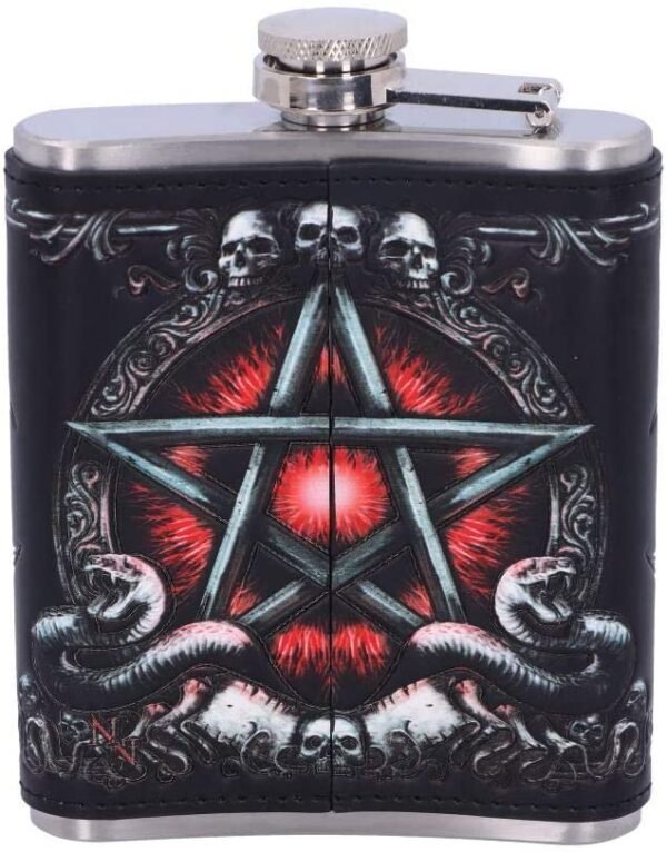 Dark Collection~Black and Red Baphomet Hip Flask, PU and Stainless Steel, 7cm