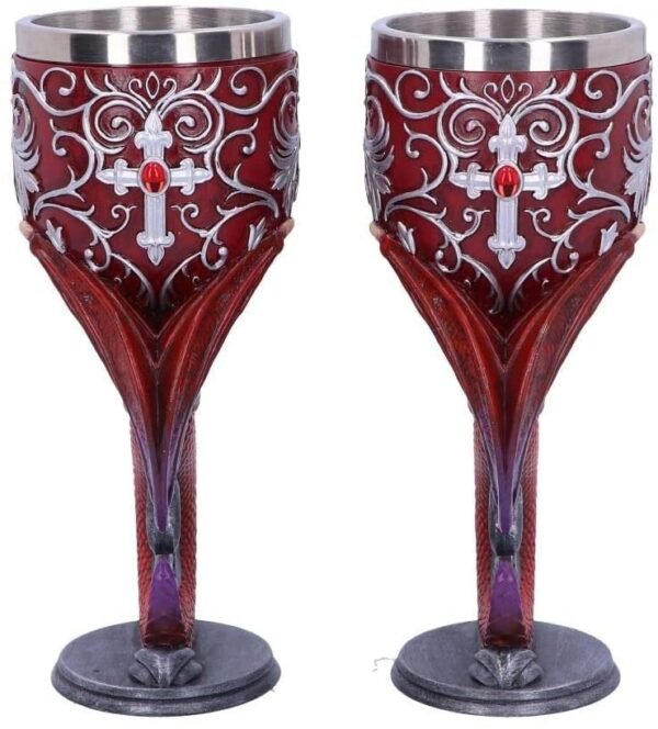 Magicun N.Giftware~Devotion Twin Dragon Heart Set of Two Goblets, Red, 18.5cm