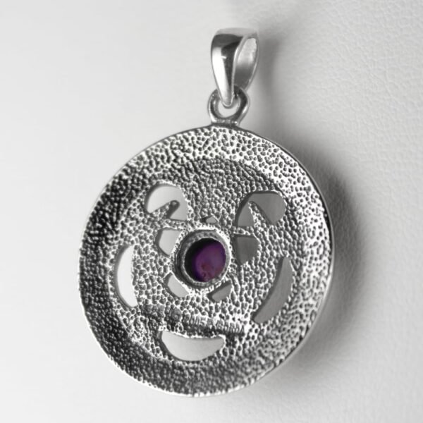 Sterling Silver Cut Out Moon Goddess Pentacle Pendant with Natural Amethyst
