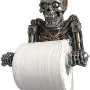 Steampunk Collection~Steampunk Humanoid Helper Toilet Roll Holder, Polyresin, Silver, One Size