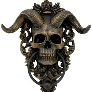 Dark Collection~Diabolus Horned Skull Door Knocker, Gold, 25cm