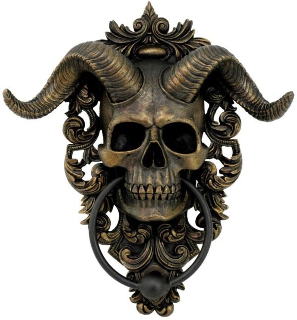 Dark Collection~Diabolus Horned Skull Door Knocker, Gold, 25cm