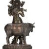 Magic  Collection~10.5 Inch Hindu God Krishna and The Holy Cow Antique Bronze Finish Sculpture Figurine