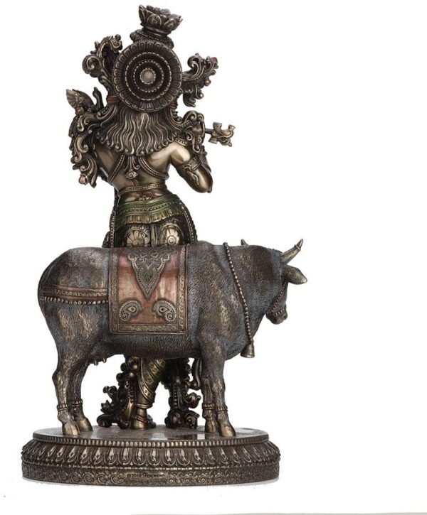 Magic  Collection~10.5 Inch Hindu God Krishna and The Holy Cow Antique Bronze Finish Sculpture Figurine