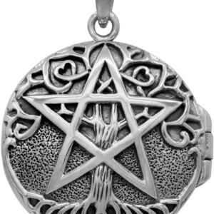 610RhkECqZL._AC_SL1200 Sterling Silver Aromatherapy Tree Pentacle Pentagram Locket; 1 Inch Diameter