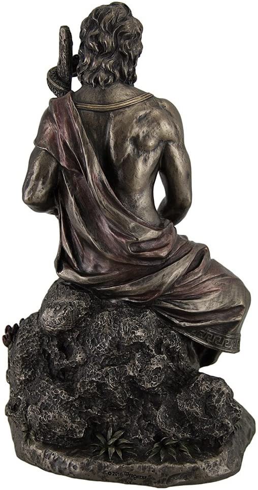 Magic  Collection~Asclepius Greek God of Medicine Holding Serpent Entwined Staff Bronzed Statue