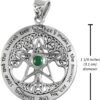 Sterling Silver Extra Large Cut Out Tree Pentacle Pendant with Simulated Malachite