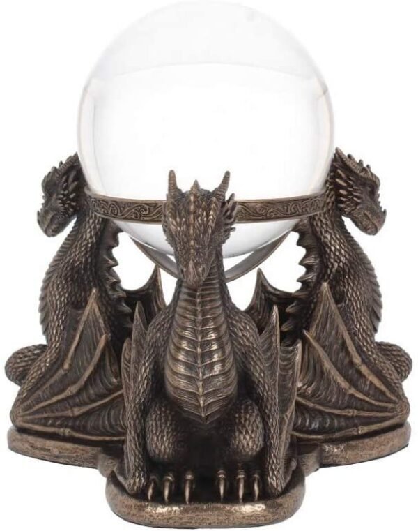 Fantasy Collection~ Dragons Prophecy Crystal Ball Holder 18.5cm Bronze, Resin