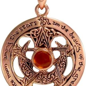 Copper Moon Pentacle Pendant with Synthetic Amber