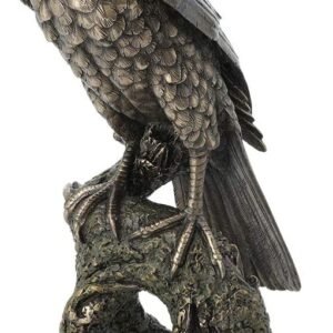 Magic  Collection~10.9 Inch Sparrow Hawk Resting On Tree Branch Antique Bronze Falcon Statue