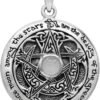 Sterling Silver Moon Goddess Pentacle Pendant with Natural White Moonstone; 1 Inch Diameter
