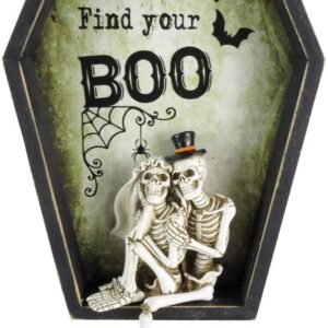 Dark Collection~Life is Scary Find Your Boo Skeleton Bride and Groom Wall Plaque, Polyresin, Green, One Size