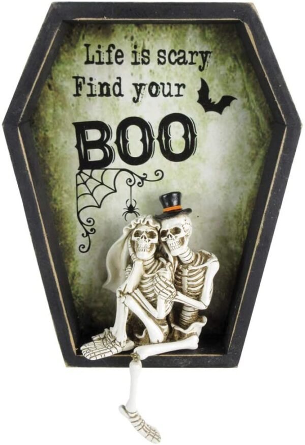 Dark Collection~Life is Scary Find Your Boo Skeleton Bride and Groom Wall Plaque, Polyresin, Green, One Size