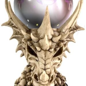 Fantasy Collection~ Skeletal Realm Dragon Skull and Light Up Orb Figurine, Polyresin, Natural Bone Colour, One Size