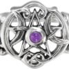 Sterling Silver Heart Pentacle Ring with Natural Amethyst (Size 4-15)