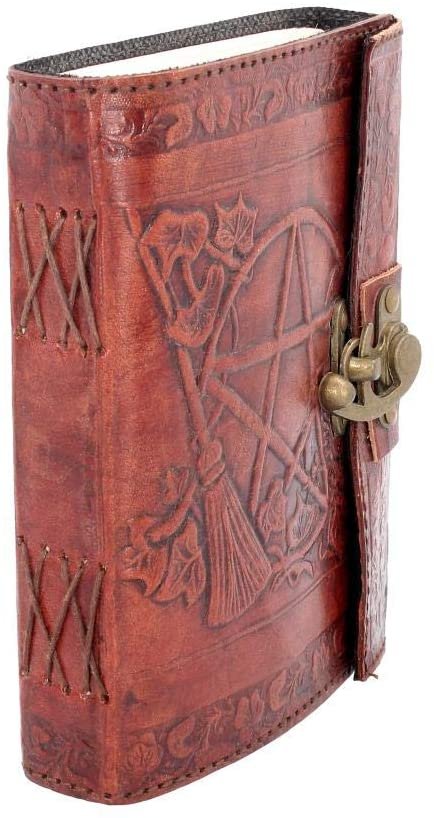 Wiccan Collection~Pentagram Embossed Leather Journal With Lock 20cm Brown