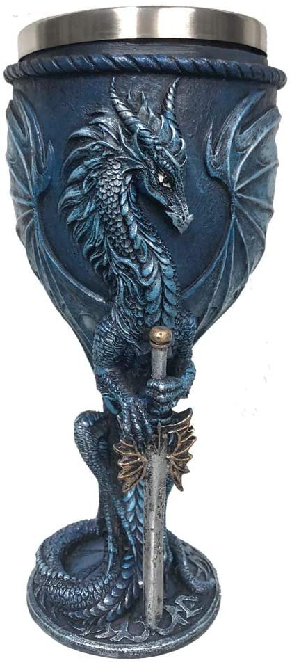 Artist Collections~ Ruth Thompson Sea Blade Blue Water Dragon Goblet Glass, One Size