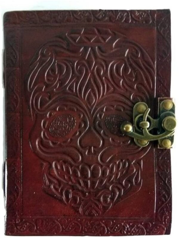 Witchcraft~Leather Journal Diary Skull Vintage Antique Handmade Notebook Sketchpad Notepad Gift for Men Women 7X5 Inches Brown