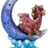 Fantasy Collection~ Metallic Red Crescent Creature Moon Dragon Figurine, Polyresin, One Size
