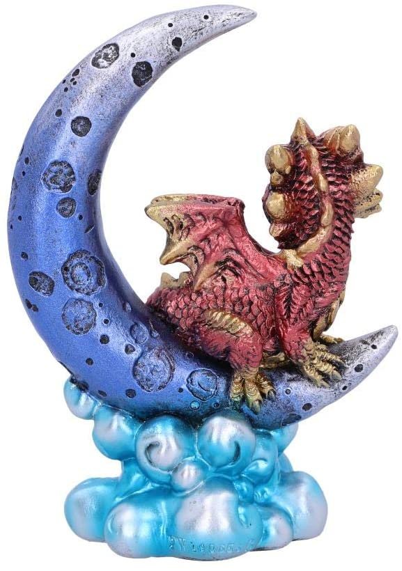 Fantasy Collection~ Metallic Red Crescent Creature Moon Dragon Figurine, Polyresin, One Size