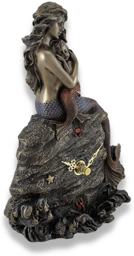 Magic  Collection~Mermaid Mother and Child Bronzed Clock Statue