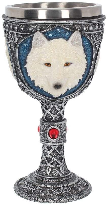Animal Collection~ Ghost Wolf Large Goblet 19.2cm Silver, Resin w/Stainless Steel Insert