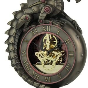 Magic  Collection~Steampunk Dragon Bronze Finish Table Clock with Moving Clockworks