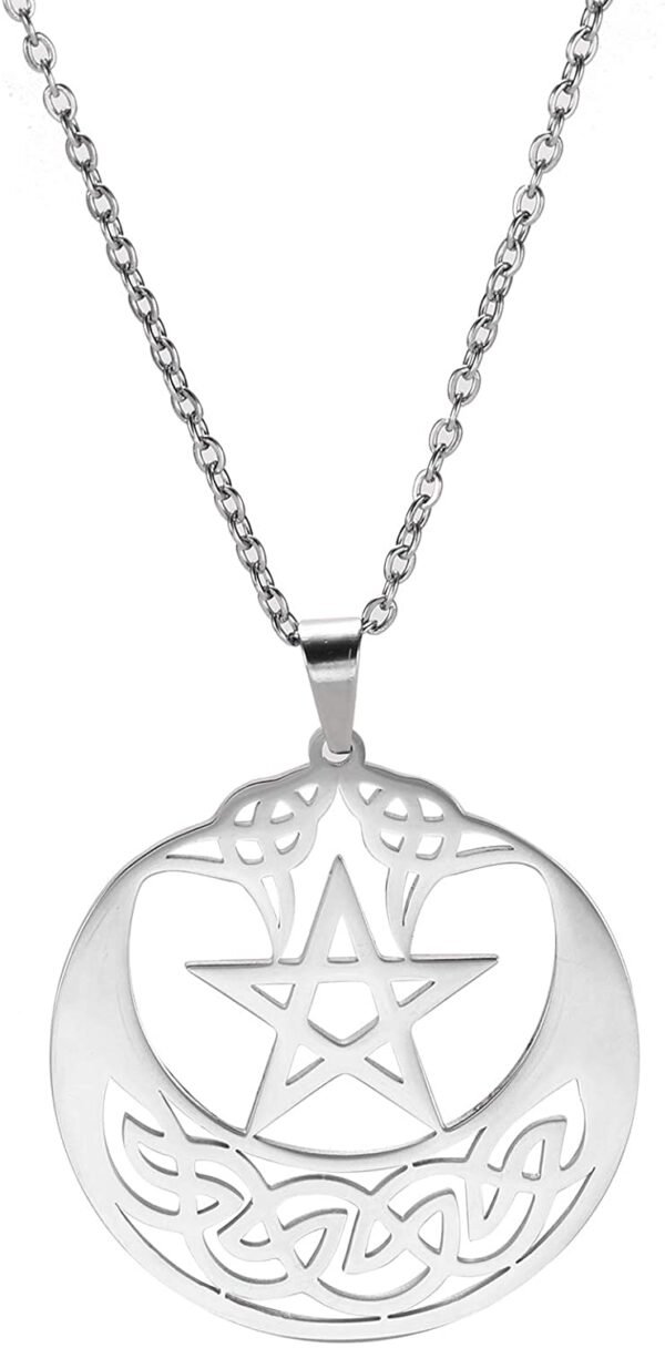 Witchcraft~cooltime Stainless Steel Pentacle Pendant Necklace Pentagram Celtic Knot Star Circle Crescent Charm Jewelry