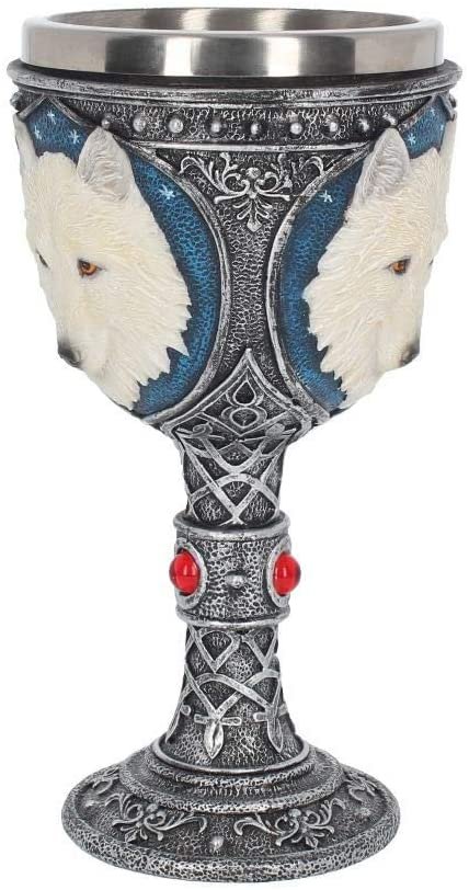 Animal Collection~ Ghost Wolf Large Goblet 19.2cm Silver, Resin w/Stainless Steel Insert