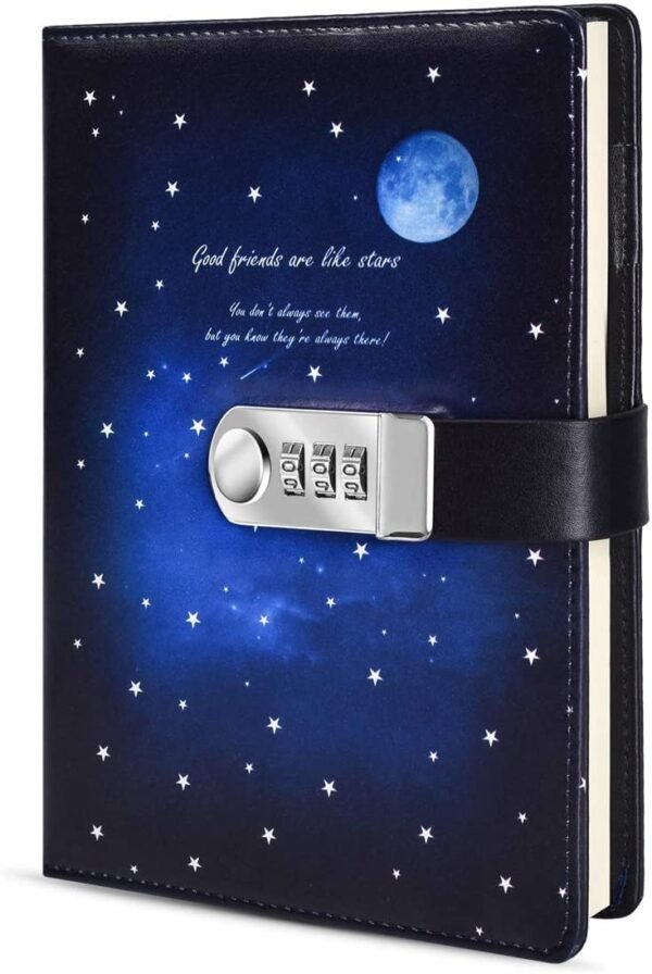 Witchcraft~Starry Diary with Lock, A5 PU Leather Journal with Combination Lock Digital Password Notebook Combination Locking Journal Diary (Starry 6)