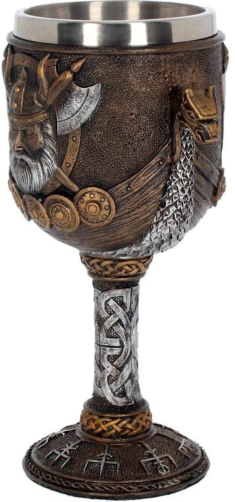 Mythology Collection~ Valhalla Goblet 17cm, Resin w/Stainless Steel Insert, Brown