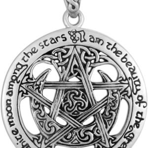 Sterling Silver Extra Large Cut Out Moon Pentacle Pendant; 1.25 Inch Diameter
