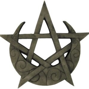 Magicun Altar~Crescent Moon Pentacle Wall Plaque Stone Finish