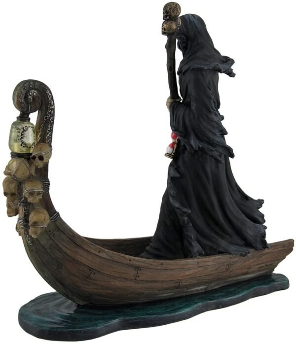 Magicun  Collection~Resin Statues Charon Ferryman Of The Dead Propelling Boat Statue W/Led Lantern 10 X 10 X 4 Inches Black