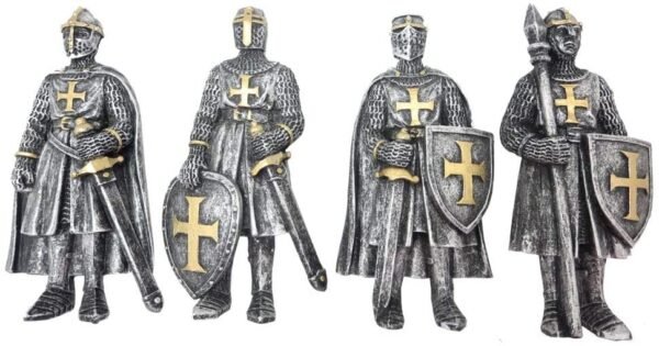 Mythology Collection~ Set of Four Silver and Gold Medieval Knight Fridge Magnets, 8.7cm
