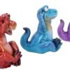 Magicun N.Giftware~See No, Hear No, Speak No Evil Tyrannosaurus Rex Figurines, Polyresin, Red, Blue and Purple, 13cm