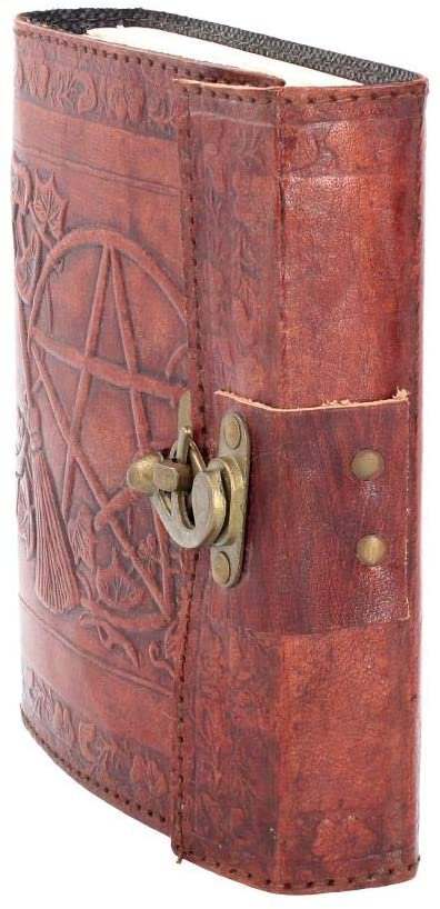 Wiccan Collection~Pentagram Embossed Leather Journal With Lock 20cm Brown