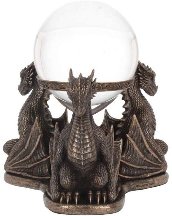 Fantasy Collection~ Dragons Prophecy Crystal Ball Holder 18.5cm Bronze, Resin