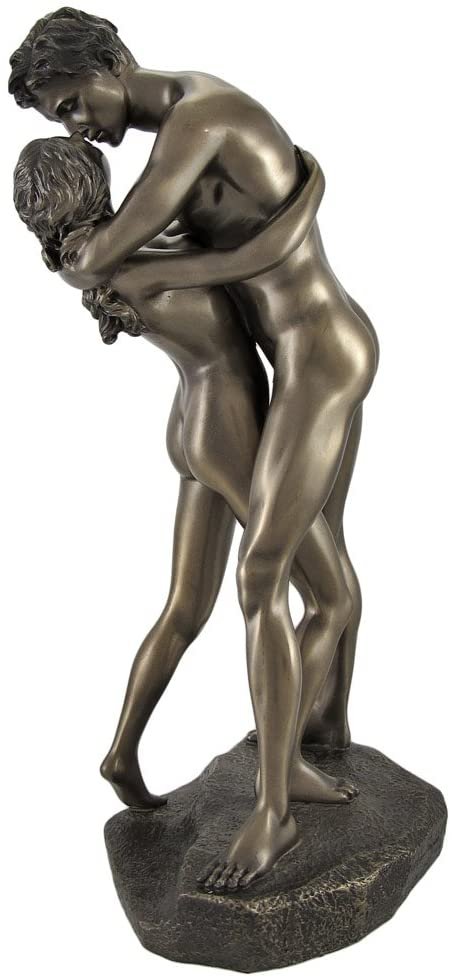 Magicun  Collection~Bronzed Nude Lovers in a Passionate Embrace Sharing a Kiss Statue