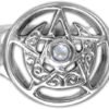 Sterling Silver Crescent Moon Pentacle Pentagram Ring with Rainbow Moonstone (Size 5-12)