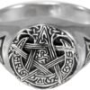 Sterling Silver Pagan Wiccan Moon Pentacle Pentagram Ring (Size 5-12)