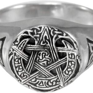 Sterling Silver Pagan Wiccan Moon Pentacle Pentagram Ring (Size 5-12)