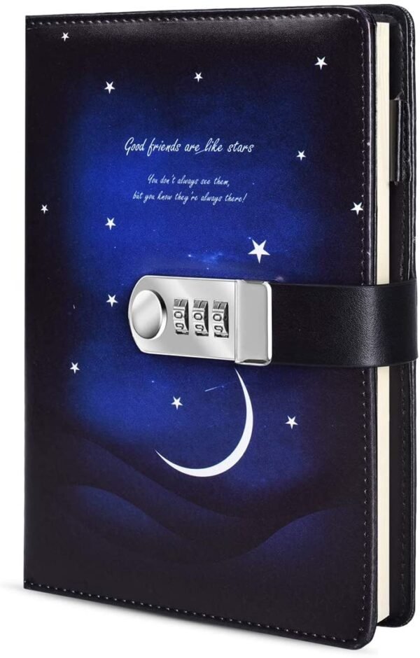 Witchcraft~Starry Diary with Lock, A5 PU Leather Journal with Combination Lock Digital Password Notebook Combination Locking Journal Diary (Starry 6)