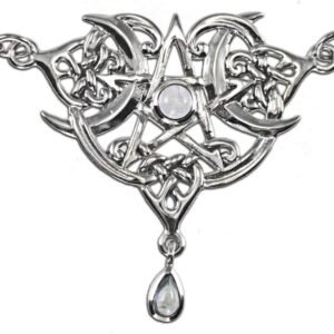 Sterling Silver Heart Pentacle Necklace with Natural Rainbow Moonstone