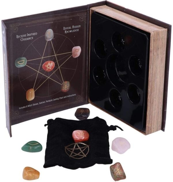 Wiccan Collection~Salem's Spell Kit Set of Six Witches Wellness Stones in Decorated Box, Brown, One Size