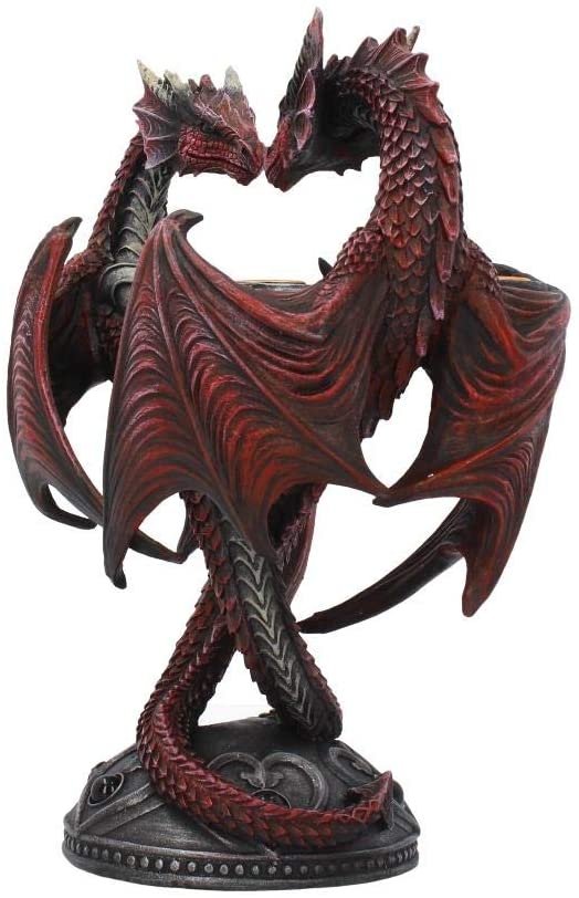 Artist Collections~ Dragon Heart Anne Stokes Valentine's Edition Candle Holder 23cm Red, Resin, One Size