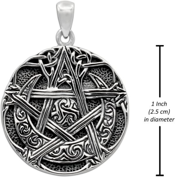 Sterling Silver Moon Pentacle Pentagram Pendant; 1 Inch Diameter